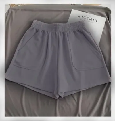 Women Athleisure Casual Summer High Waist Loose Wide Leg Solid Color Sports Shorts
