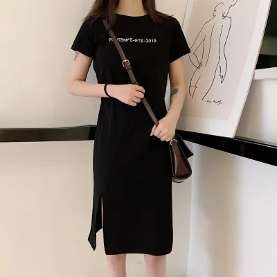 Women Casual Letter Printed Short Sleeve Loose Dress