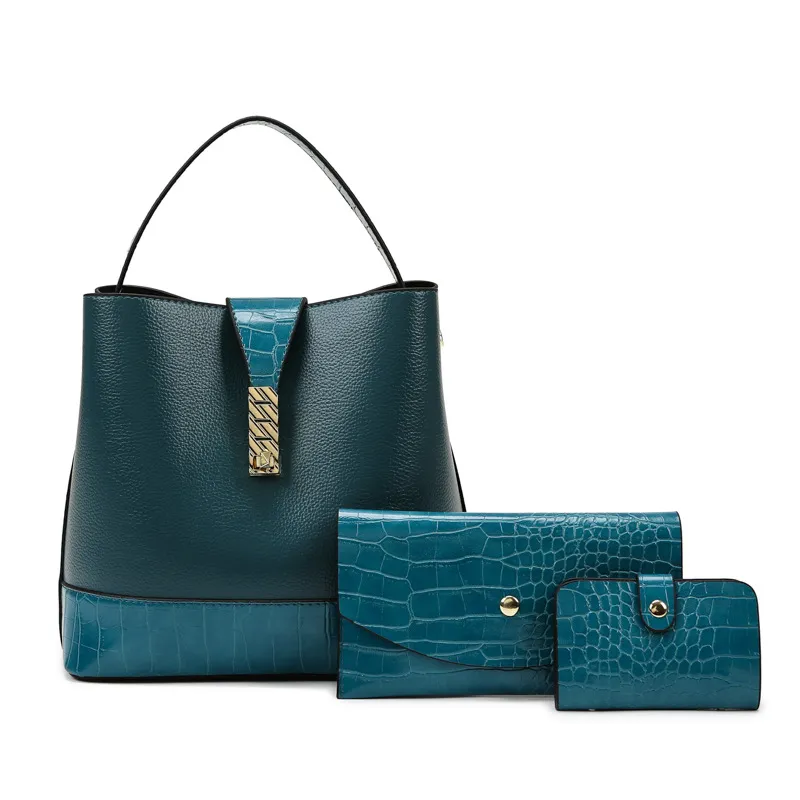 Women Fashion Large Capacity PU Bucket Bag Set with Lock Closure