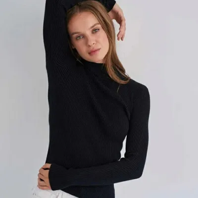 Women Basic Long Sleeve Turtleneck Solid Color Slim Knitwear