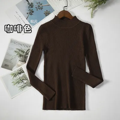 Women Basic Long Sleeve Turtleneck Solid Color Slim Knitwear