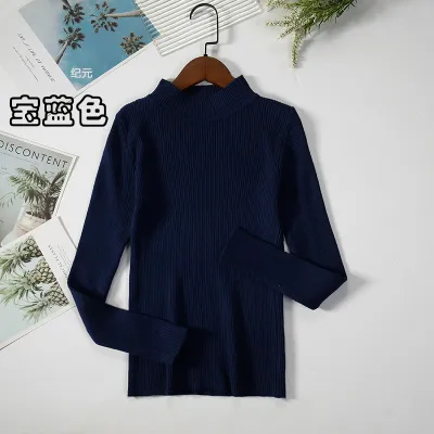 Women Basic Long Sleeve Turtleneck Solid Color Slim Knitwear