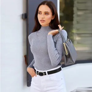 Women Basic Long Sleeve Turtleneck Solid Color Slim Knitwear