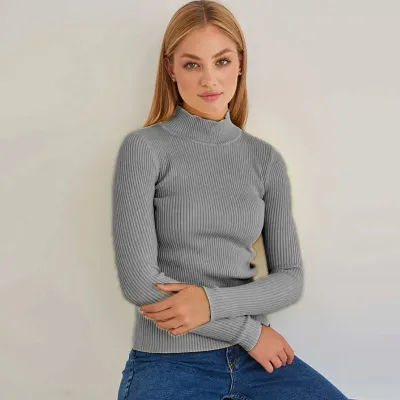 Women Basic Long Sleeve Turtleneck Solid Color Slim Knitwear