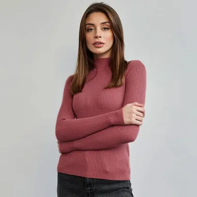 Women Basic Long Sleeve Turtleneck Solid Color Slim Knitwear