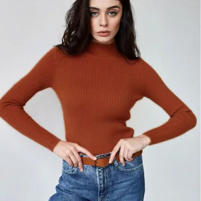 Women Basic Long Sleeve Turtleneck Solid Color Slim Knitwear