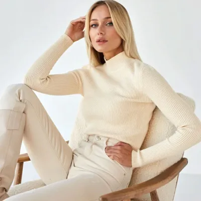 Women Basic Long Sleeve Turtleneck Solid Color Slim Knitwear