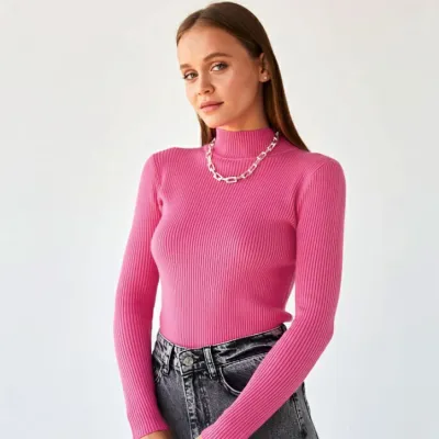 Women Basic Long Sleeve Turtleneck Solid Color Slim Knitwear