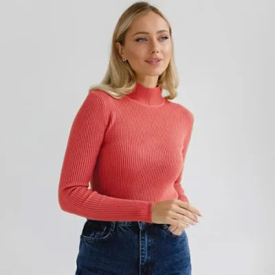 Women Basic Long Sleeve Turtleneck Solid Color Slim Knitwear
