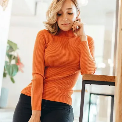 Women Basic Long Sleeve Turtleneck Solid Color Slim Knitwear