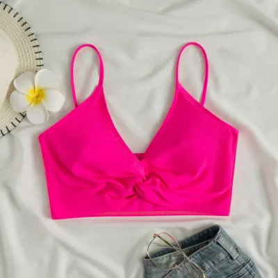 Women One Piece Push Up Solid Color Swimsuit Top