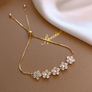 Women Fashion Simple Alloy Floral Bracelet