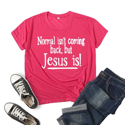 Women Letter Jesus Slogan Printed Short Sleeve T-Shirt