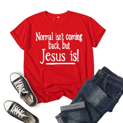 Women Letter Jesus Slogan Printed Short Sleeve T-Shirt