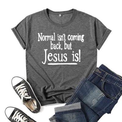 Women Letter Jesus Slogan Printed Short Sleeve T-Shirt