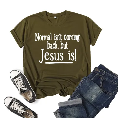 Women Letter Jesus Slogan Printed Short Sleeve T-Shirt