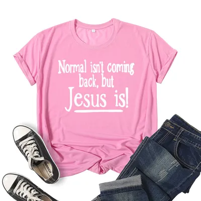 Women Letter Jesus Slogan Printed Short Sleeve T-Shirt