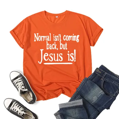 Women Letter Jesus Slogan Printed Short Sleeve T-Shirt