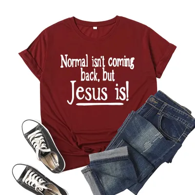 Women Letter Jesus Slogan Printed Short Sleeve T-Shirt