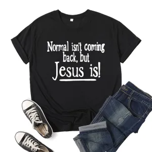 Women Letter Jesus Slogan Printed Short Sleeve T-Shirt