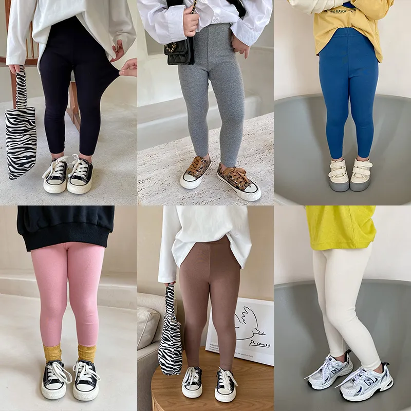 Children Kids Toddler Girls Solid Color Soft Mid Waist Leggings