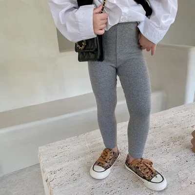 Children Kids Toddler Girls Solid Color Soft Mid Waist Leggings