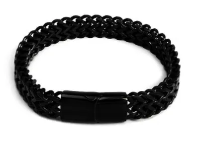 Men Fashion Stainless Steel Braided Double Row Titanium Steel Reverse Fish Scale Magnetic Buckle Bracelet