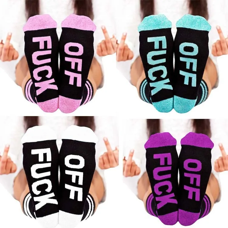 Unisex Casual English Alphabet Color-Blocked Stripe Cotton Socks