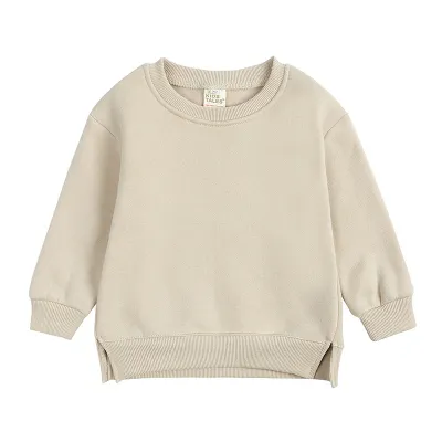 Baby Kids Unisex Solid Color Fleece Long Sleeves Sweatshirt Pullover Cotton 95%