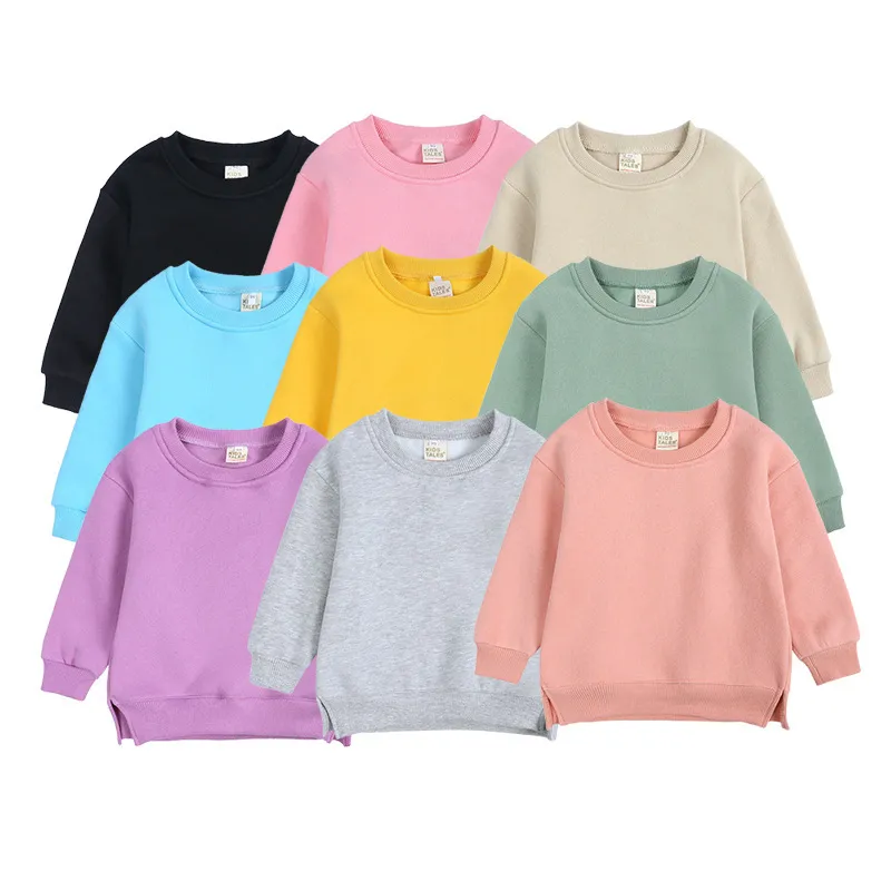 Baby Kids Unisex Solid Color Fleece Long Sleeves Sweatshirt Pullover Cotton 95%