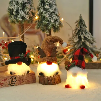 Wholesale Christmas Decoration Cartoon Santa Elk Snowman With Light Christmas Tree Pendant