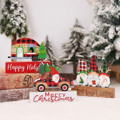 Wholesale Christmas Decoration Wooden Creative Cartoon Santa Clau Christmas Car Christmas Ornaments