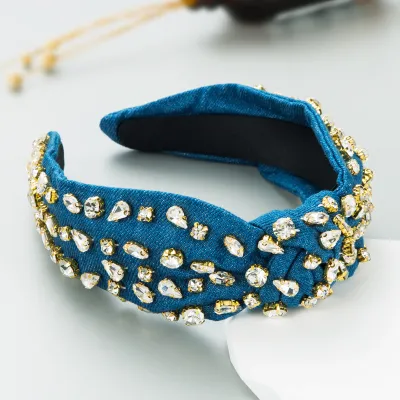Hand Sewn Glass Rhinestone Wide Metal Headband Women Casual Styling Commute