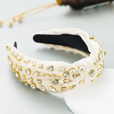 Hand Sewn Glass Rhinestone Wide Metal Headband Women Casual Styling Commute