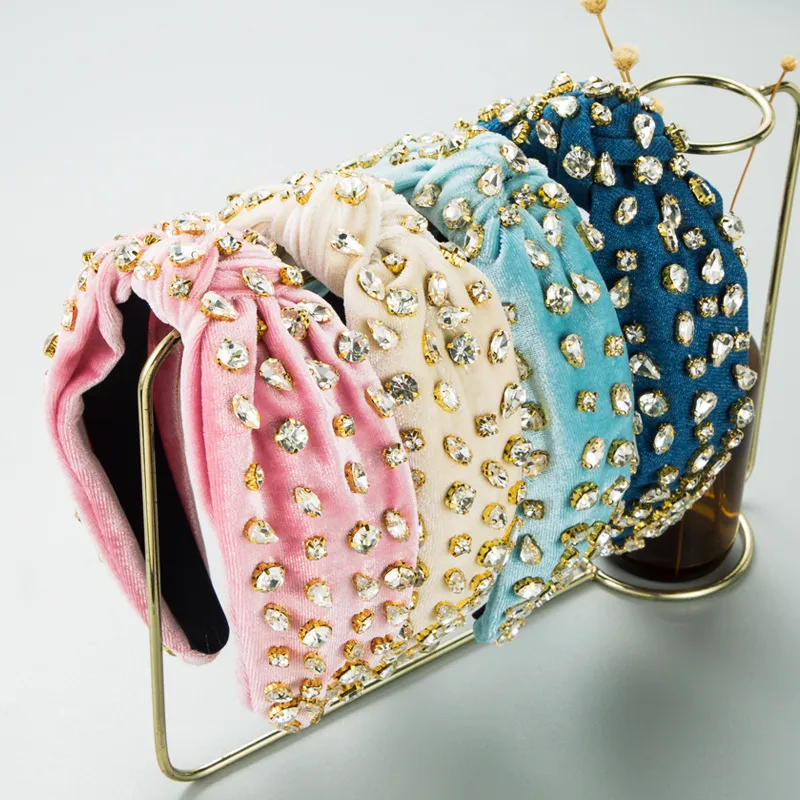 Hand Sewn Glass Rhinestone Wide Metal Headband Women Casual Styling Commute