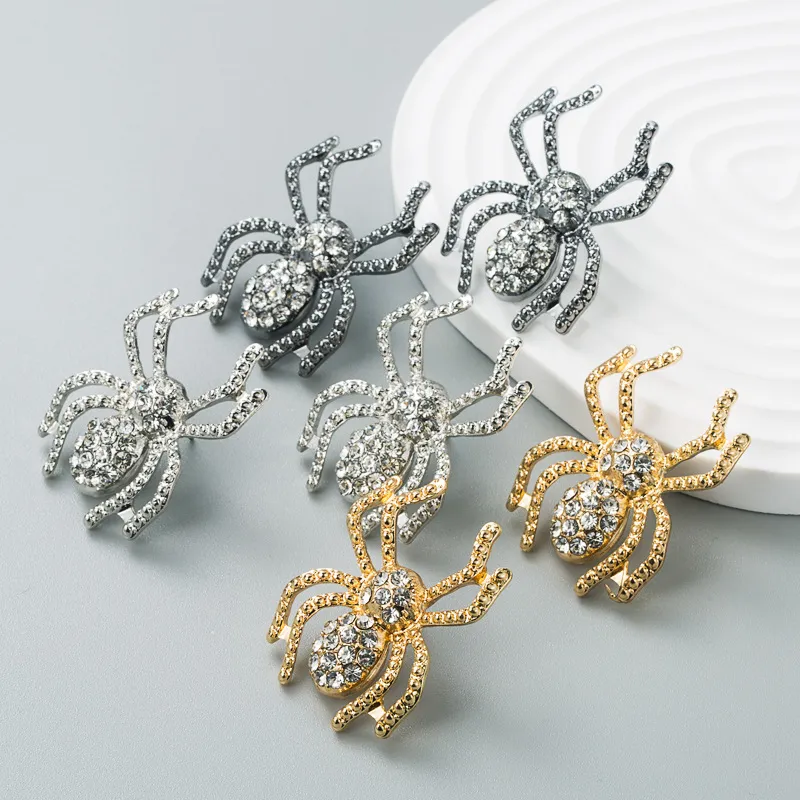 Retro Gothic Diamond Spider Alloy Stud Earrings for Women