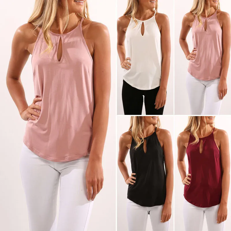 Women Casual Solid Color Round Neck Tank Top