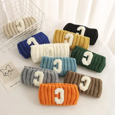 Women Fashion Simple Wide-Brimmed Knitted Letter C Alphabet Headband