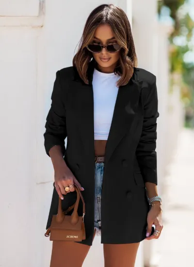Women's Long Sleeve Double Breasted Suit Collar Casual Blazer