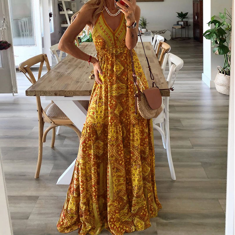 Wholesale Women Fashion Sexy Sling Boho Print Dress Wholesale Women Fashion Sexy Sling Boho Print Dress