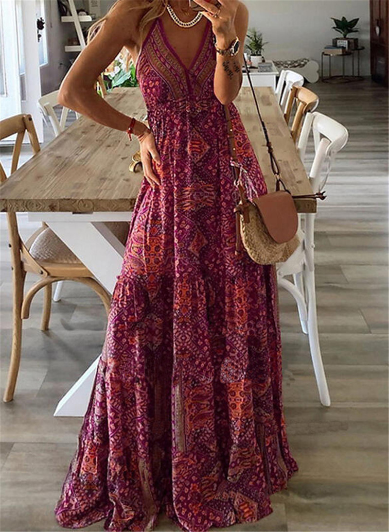 Wholesale Women Fashion Sexy Sling Boho Print Dress Wholesale Women Fashion Sexy Sling Boho Print Dress