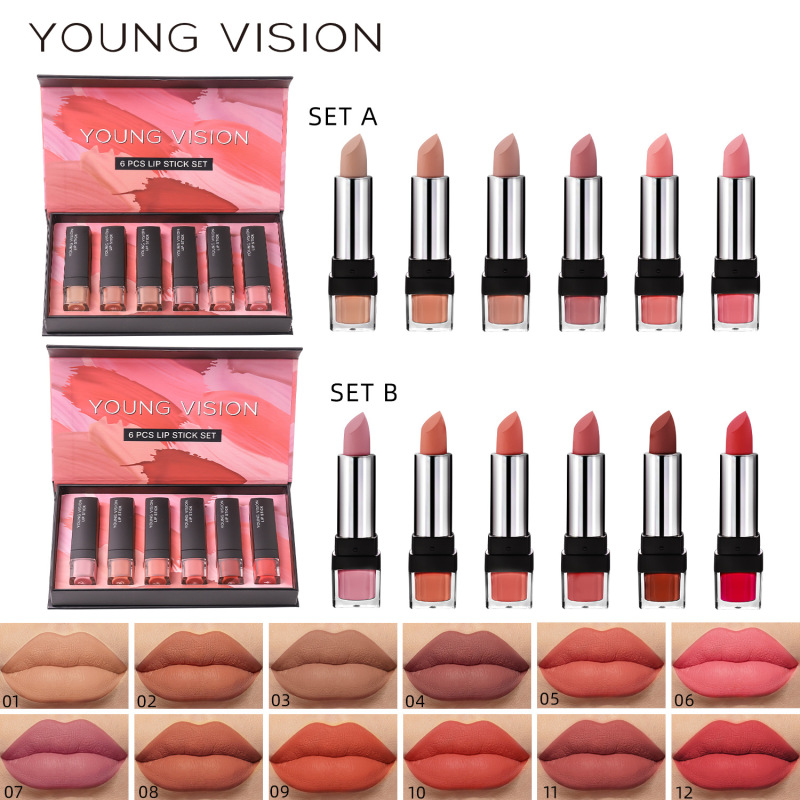YOUNG VISION 6pcs/Set Matte Matte Lightweight Non-Stick Cup Lipstick Set