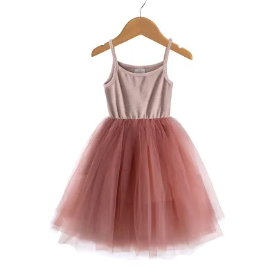 Children Kids Toddler Girls Mesh Sling Princess Dress Solid Color Cotton 95%
