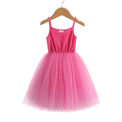 Children Kids Toddler Girls Mesh Sling Princess Dress Solid Color Cotton 95%