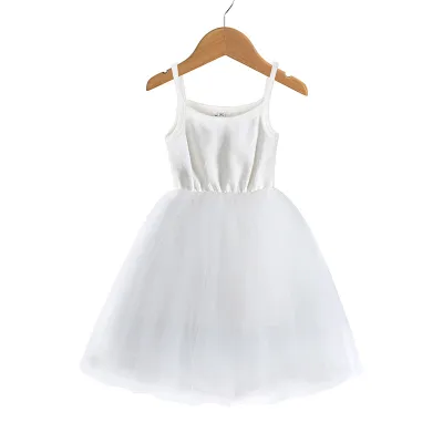 Children Kids Toddler Girls Mesh Sling Princess Dress Solid Color Cotton 95%