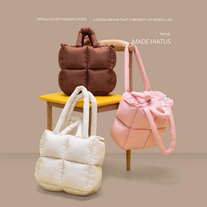 Women's Fashion Diamond Puff Soft Cotton Filled Pillow Tote Shoulder Bag
