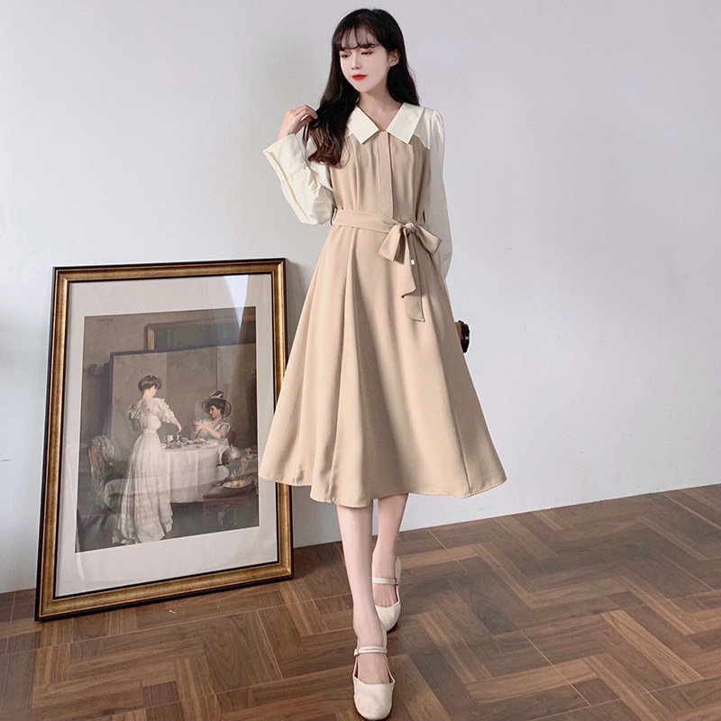 knee length korean long sleeve dress