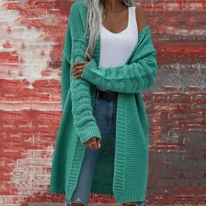 Women Loose Knitted Solid Color Long Sleeves Cardigan Overcoat