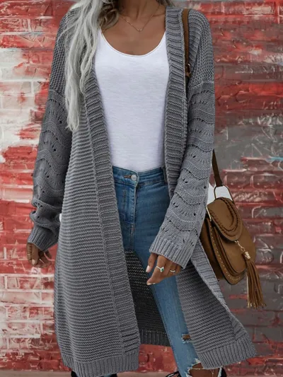 Women Loose Knitted Solid Color Long Sleeves Cardigan Overcoat