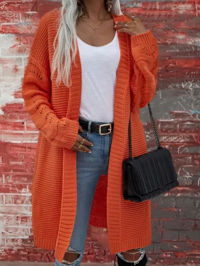 Women Loose Knitted Solid Color Long Sleeves Cardigan Overcoat